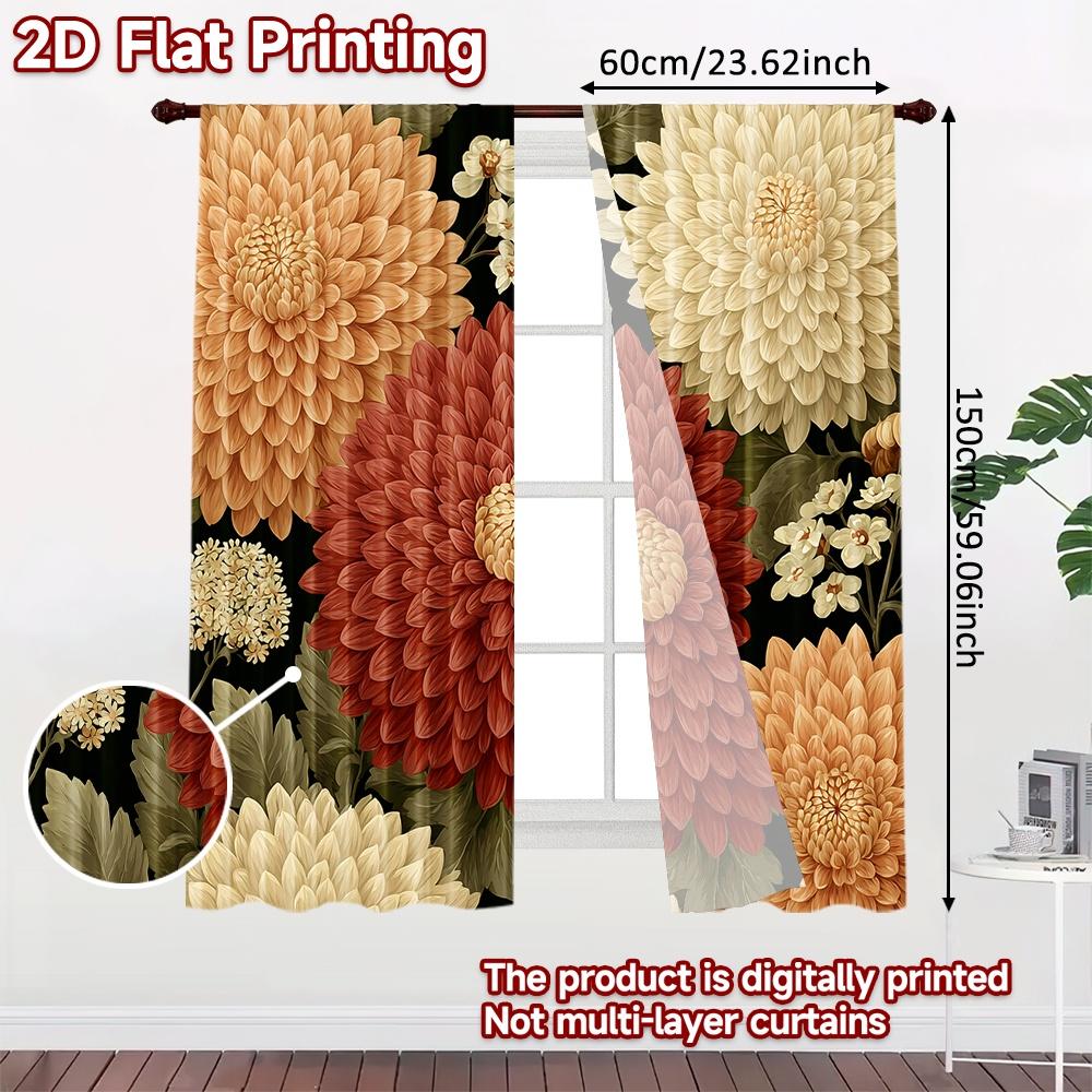 2D FLAT PRINTING 2pcs Curtains (Without Rod) Floral Elegance Design (10) Easter Festival Fashion Curtains Versatile Durable