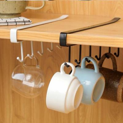 6 Hook Kitchen Coffee Cup Holder Adhesive Punch-Free Storage Rack for Efficient Shelf or Food Storage Cabinet AVE