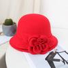 New Hat Women's Autumn and Winter British Woolen Woolen Pot Hat Fashion Flower Bucket Hat Warm Felt Top Hat