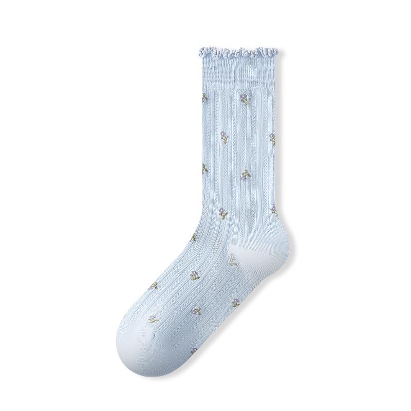 

Socks Lady Spring/Summer Small Flowered Earflap Tube Socks Without Bones Layered Socks 1 pair світло-синій колір