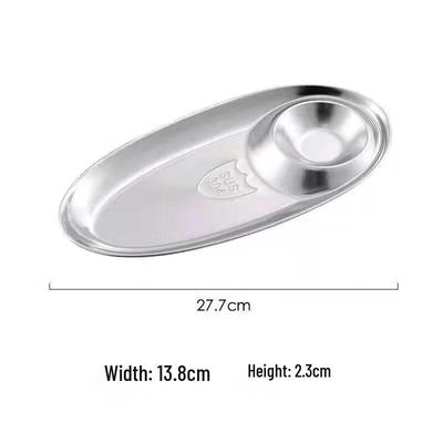 ZISIZ 304 Stainless Steel Oval Snack Plate with Sauce Compartment