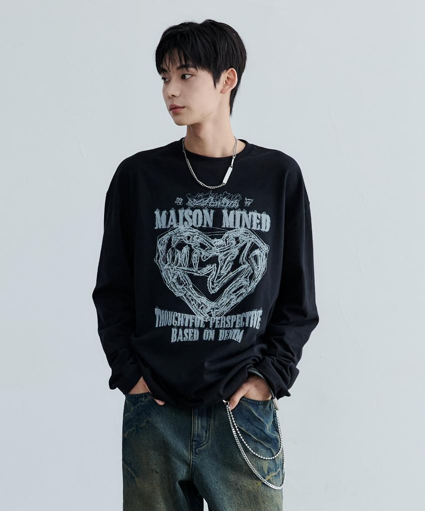 MAISON MINED Doodle Heart Long Sleeve Black