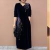 High-end Autumn Winter Retro Women's Velvet Plus-Size Dress V-neck Rhinestone Loose Long A-Line Casual Dress