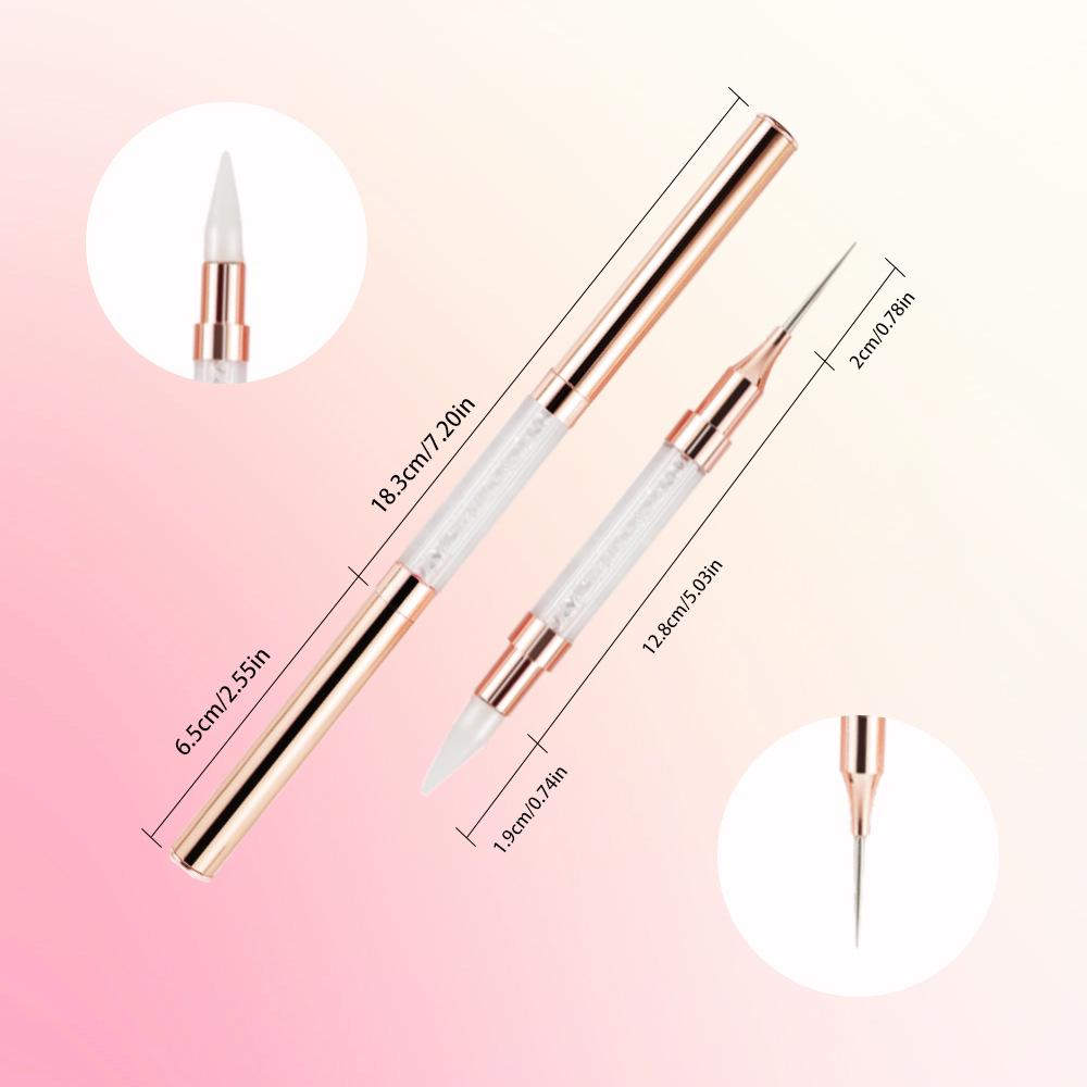 Double-Ended Rhinestone Picker Wax Pencil with Bright Silver Metal Rod and Copper Tube for Nail Art