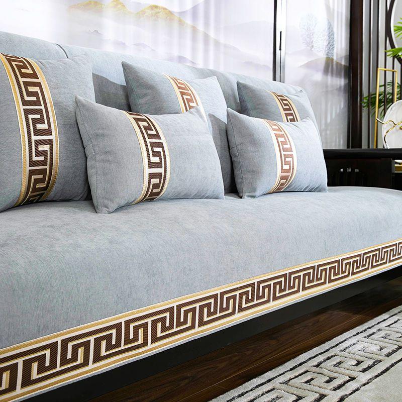 Chinesisches festes Sofatuch für Wohnzimmer, klassische, rutschfeste blaue Sofabezüge, Sitzpolster, schlichter Chenille-Couchbezug