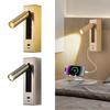 Natural Wood & Marble LED Wall Light - Walnut Finish for Bedroom & Guest Room