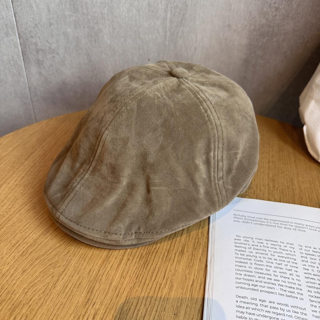 Color Classic Solid Retro Newsboy Cap Faux Suede Material Fall Winter Women