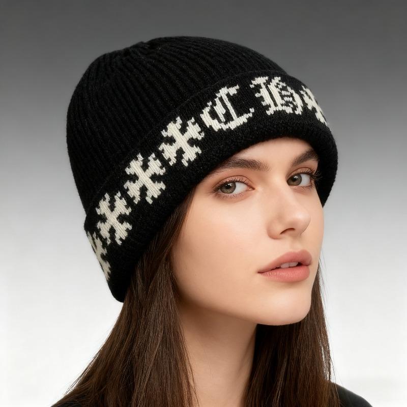Toamnă și Iarnă Îngroșat pentru Păstrarea Căldurii Pălărie Tricotată Jacquard Femei Literă Păstrarea Căldurii Circumferință Mare a Capului Pălărie Mao Baotou cu Linie