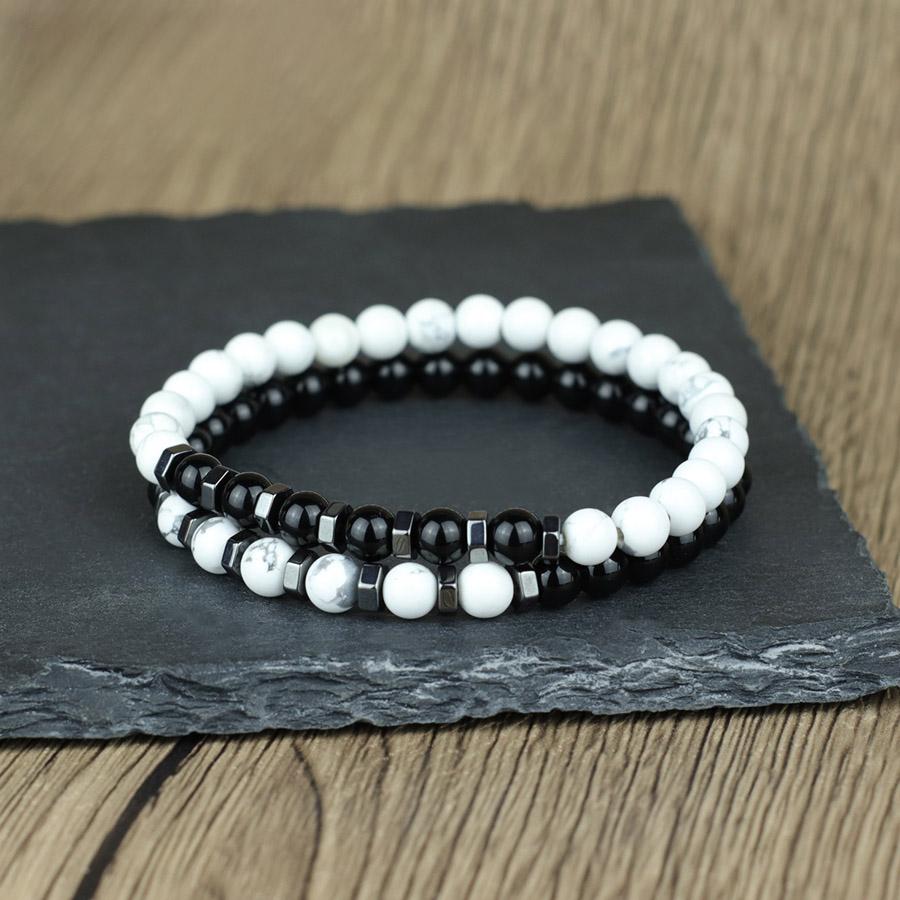 Noter 2Pcs Set Men Beaded Bracelet 3 Colors Available Tiger Eyes Onyx Stone Healing Charm Cool Riding Sports Wrist Accessories