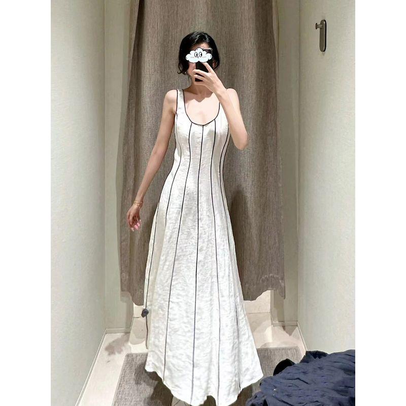 

Casual Stripes Vacation Style Sleeveless Vest Dress 2025 Summer New Arrival Waist-Tight Dress Stripes S