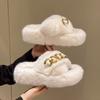 European goods heightened thick-soled fluffy slippers women wear high-end explosion spring and autumn chain Internet celebrity cross plush slippers