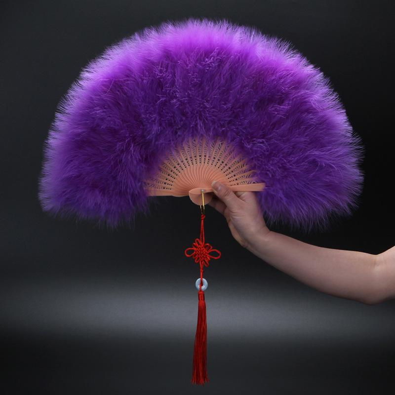 Ancient Style Qipao Feather Folding Fan for Dance and Photography