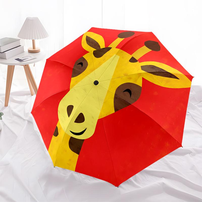 1pc Giraffe Head Automatic Open/Close Umbrella 8-Rib Strong Frame, Portable Travel Umbrella for Women & Men, Birthday Gift Parties 015