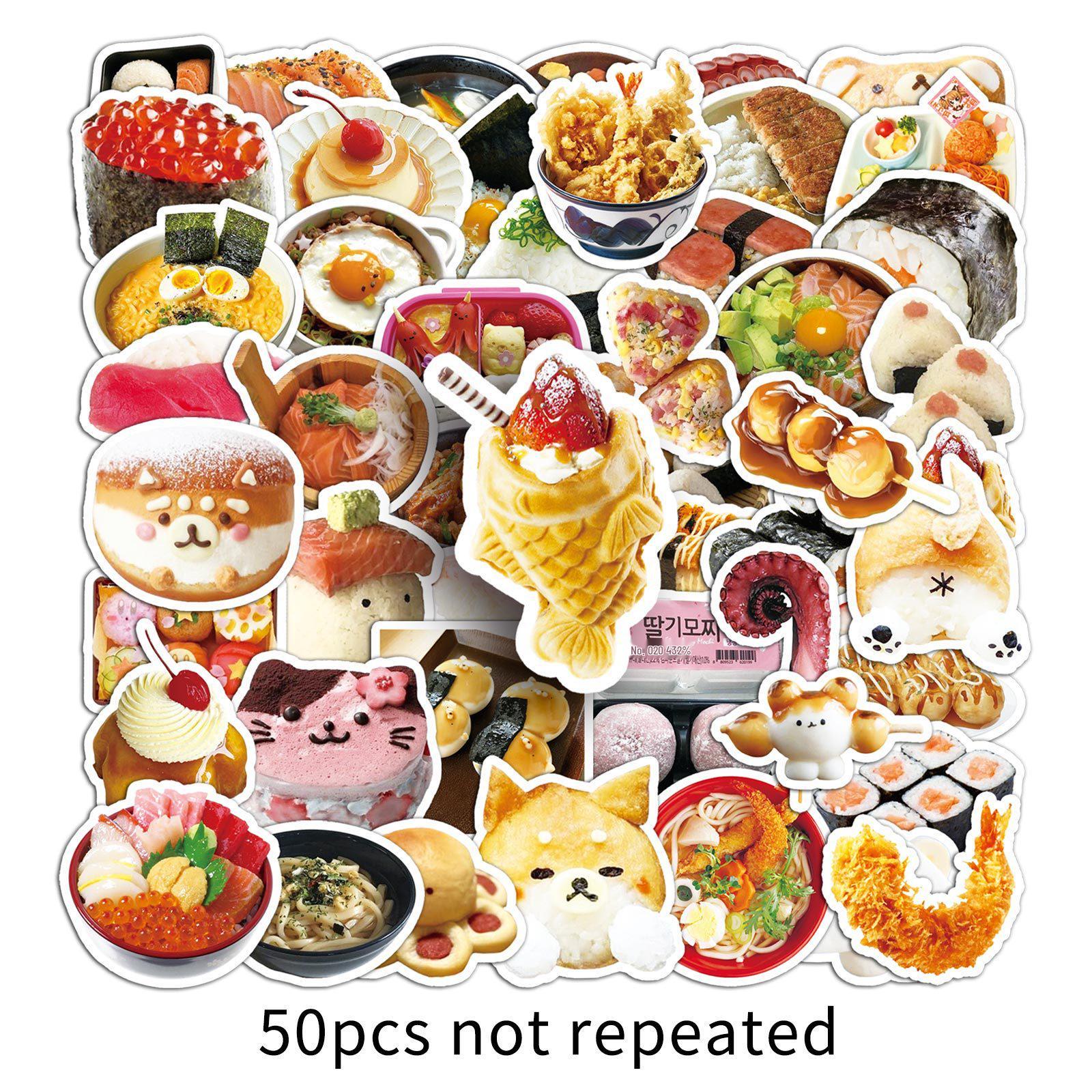 50 Cute Japanese Food Cartoon Stickers for Guitar, Desktop, Refrigerator, Laptop, and Scooter.