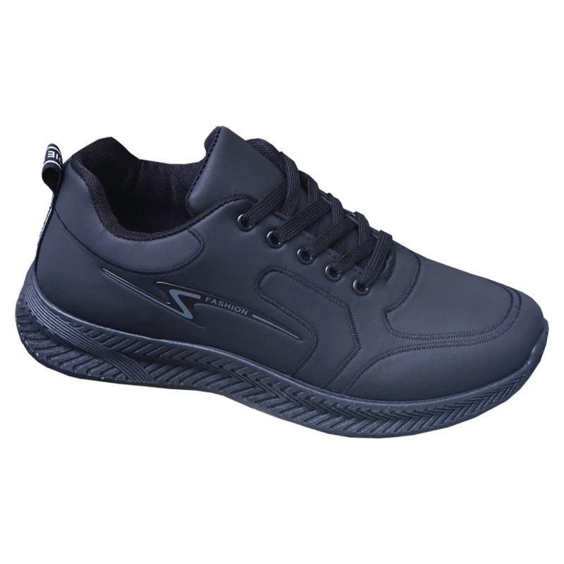 Men's Black Waterproof Leather Casual Sports Shoes - Autumn/Winter, Non-Slip, Wear-Resistant, Perfect for Running and Work.