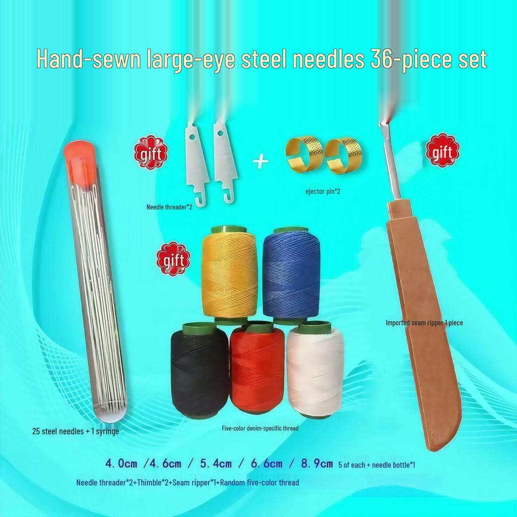 34-Piece Large Eye Hand Sewing Needle Set for Quilting, Embroidery, and Clothes Repair