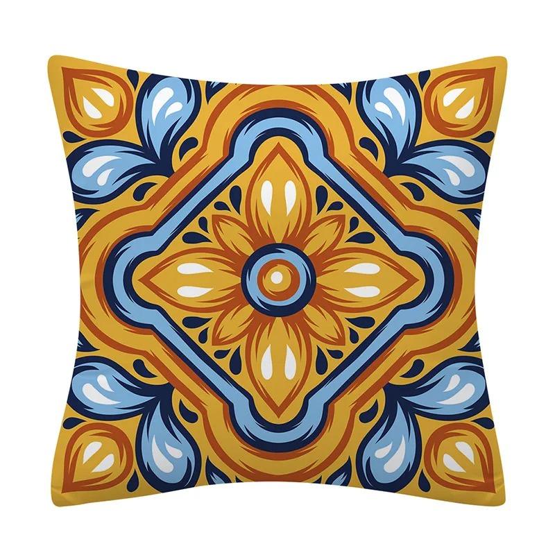 Ethnischer Stil Sofakissen Blau und Gelb Mandala Muster Kissenbezug Heimdekoration Sofa Schlafzimmer Auto Kissenbezug