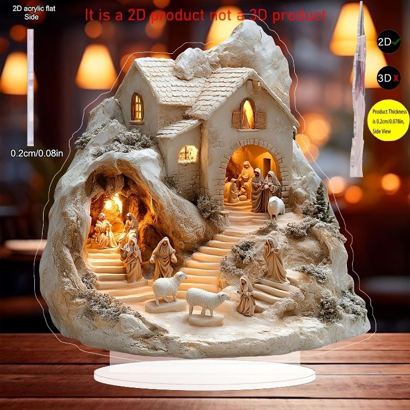 2D-Tischdekoration „Weihnachtsszene“ aus Acryl, Jesus, geeignet für Wanddekoration, Veranda, Zimmer, Villa, Akzente in Zuhause, Flur oder Büro – R