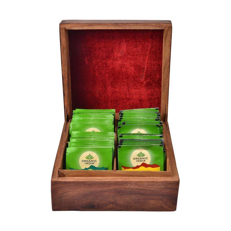 Gift Tea Set In a Wooden Case (60 Pack), Deluxe Wooden Gift Box, Organic India