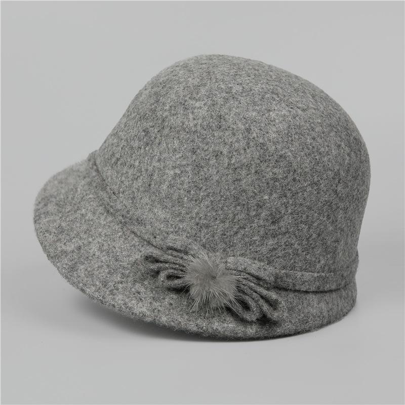 

New wool woolen short-brimmed hat elegant temperament hat autumn and winter fashion thermal basin hat M（56-58cm）