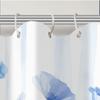Blue Floral Peva Shower Curtain - Thickened, Non-Hole Design, Easy Install, Includes 12 Hooks, Elegant Bathroom Decor