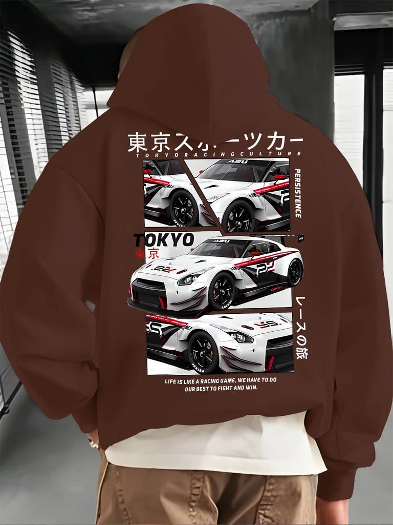 2025 hochwertiger modischer bedruckter Hoodie, Renndesign, lockeres Retro-Klassiker-bequemes Sport-Sweatshirt.