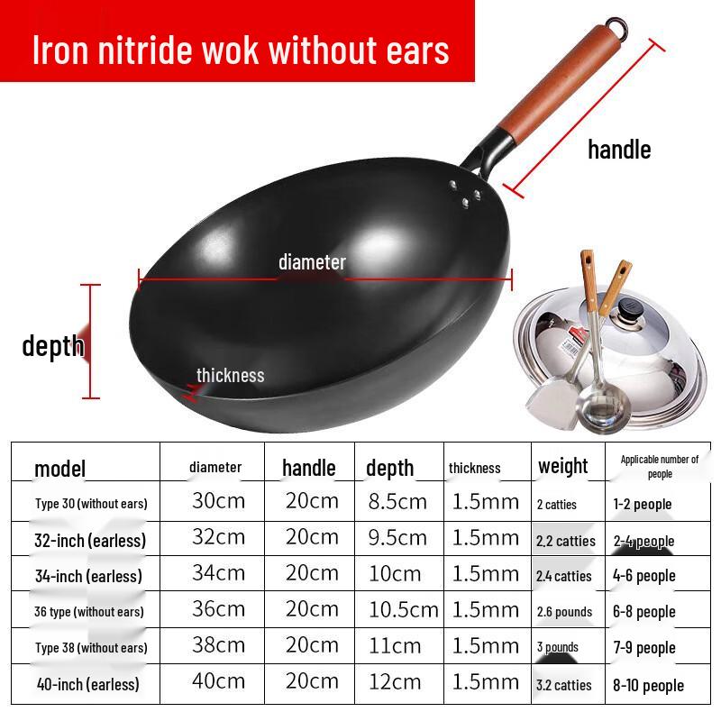Wutuo Wrought Iron Non-Stick Round Bottom Wok with Lid