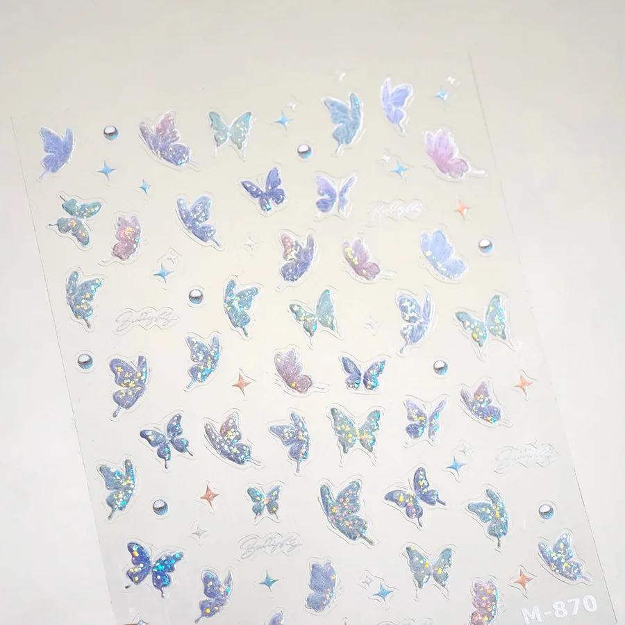 Enchanting Purple Butterfly 5D Nail Art Sticker Shiny Flower Petals Bowknot Animals Insects Adhesive Decoration Manicure Decal