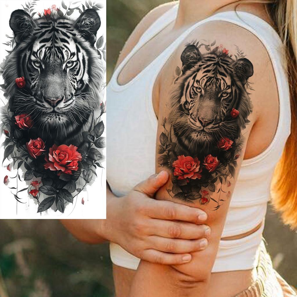 1 Sheet Realistic Fake Tiger Temporary Tattoos Sticker For Men Women Adults Water Transfer Transferable Tattoo Sleeve Waist Arm