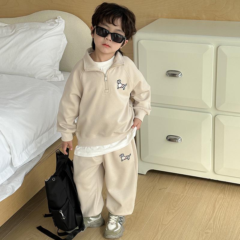 

Комплект из двух предметов: осенняя толстовка для мальчиков - 2025 Спортивная одежда для детей 100 cm легкие хаки