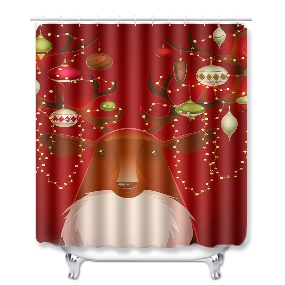 Christmas Shower Curtain Floor Mat Combination Four-Piece Set Bathroom Toilet Carpet Shower Room Mat Foot Mat