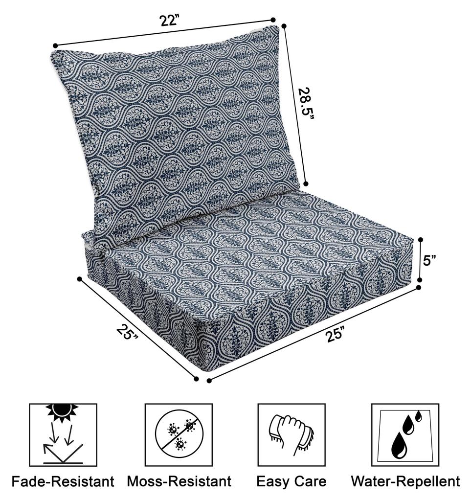 Vargottam Printed Outdoor Deep  Seat  Patio  Cushions Set 2pcs Seat Set All Weather Replacement