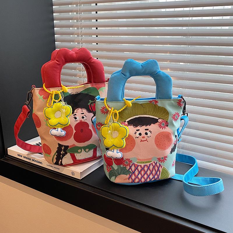 Illustration Design Graffiti Cloth Bag New Large Capacity Shoulder Bag Personality Funny Ugly Cute Bucket Bag Crossbody Bag Women's Bag