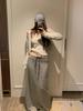 2025 Autumn/Winter Women's Korean Long Tie-Waist Striped Half Brushed Skirt