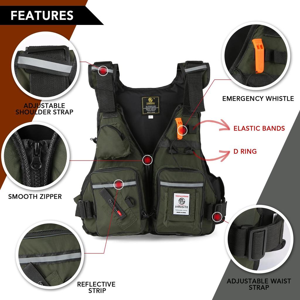 Gilet de sauvetage professionnel pour hommes Combinaison de flottaison Multi-poches Imperméable Pêche en mer Gilet réglable Gilets de pêche portables