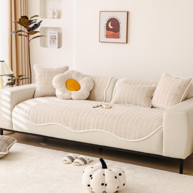 1 stk Uregelmessig lodden sofahåndkle til stue Vinter Tykk plysj Sklisikkert sofatrekk L-formet sofatrekk