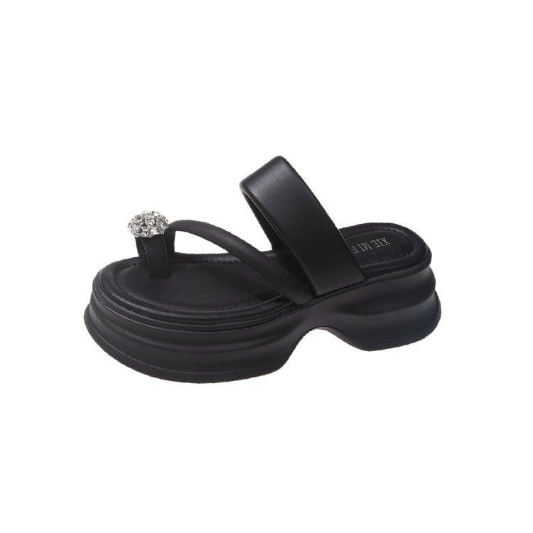 

Thick-soled cool slippers for women s summer wear 2024 new Internet celebrities beach flip-flops thick high heels 35 чёрный