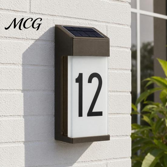 Solar House Number Light Light, Power with High-Efficiency Panels, Intelligent Automatic Address Frosted Glass LED Waterproof Outdoor Sign Powered