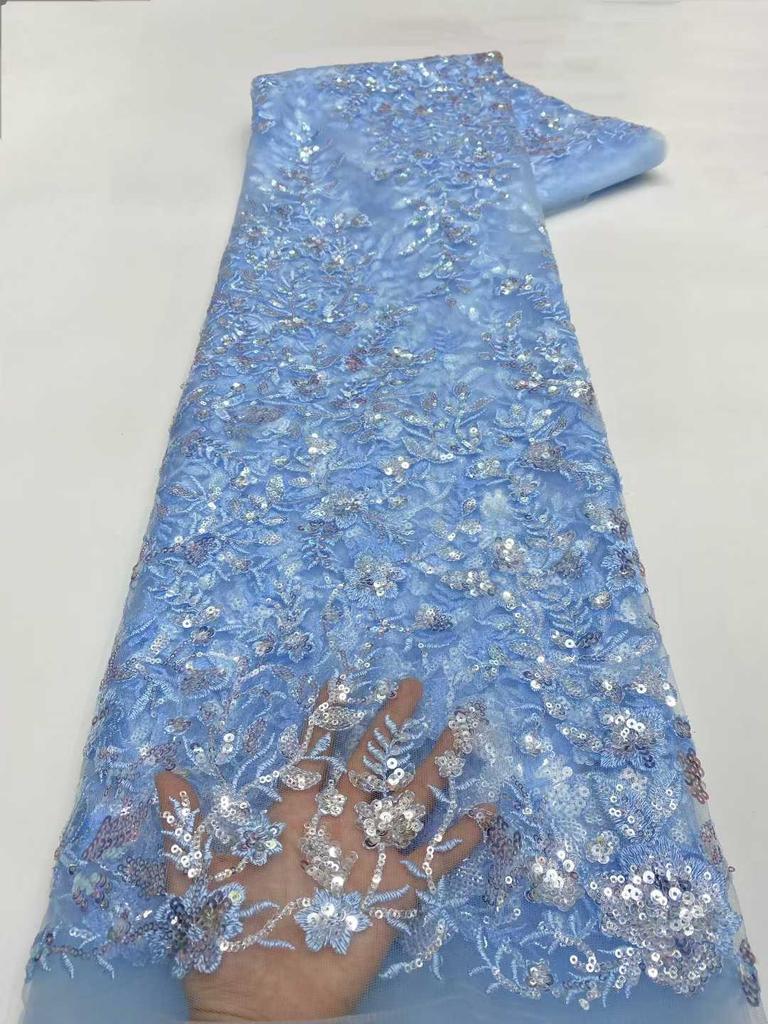 Luxury African Net Lace Fabric 2026 High Quality Sequins Lace Fabrics For Nigerian Wedding French Tulle Lace Fabric Dress Women