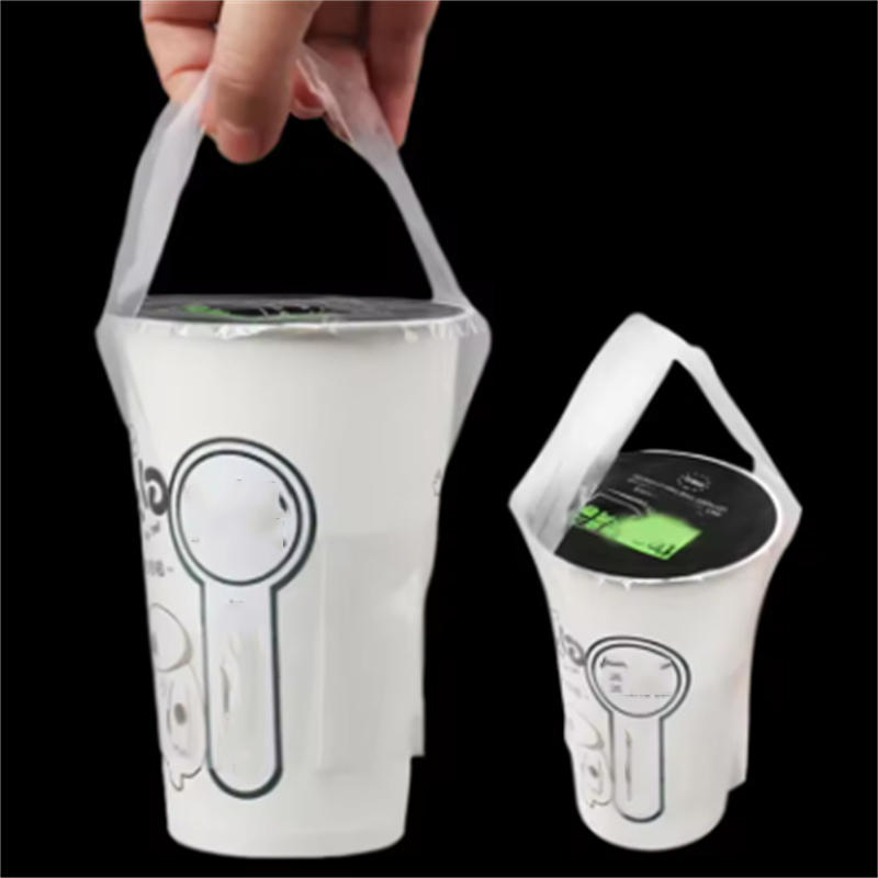 100 Pieces Thick Gusseted TShape Takeout Bags with Snap Closure for Bubble Milk Tea Coffee Food Packaging and Leak Proof Carry