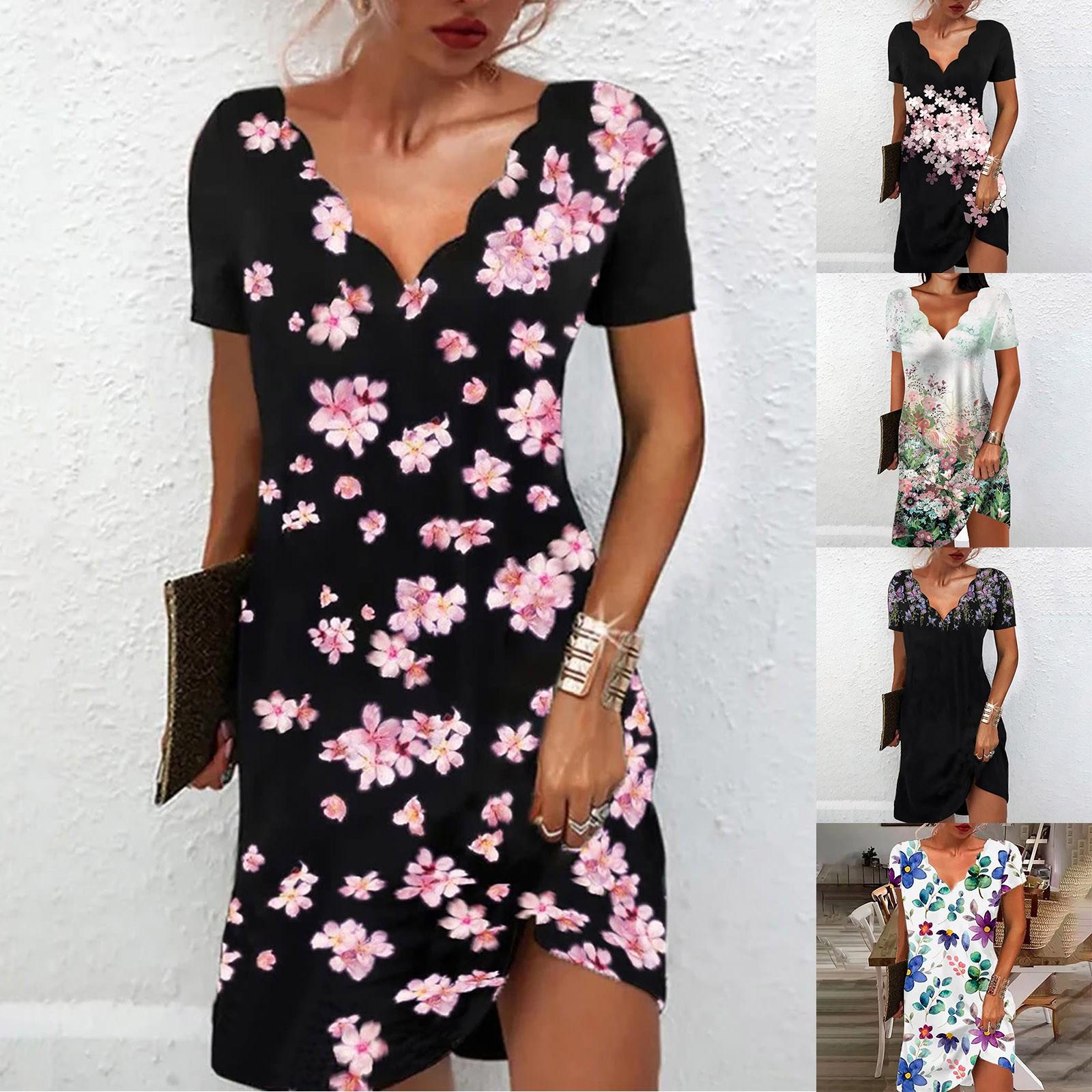 

Женское повседневное платье с короткими рукавами и волнистым принтом с V-образным вырезом и кружевной панелью