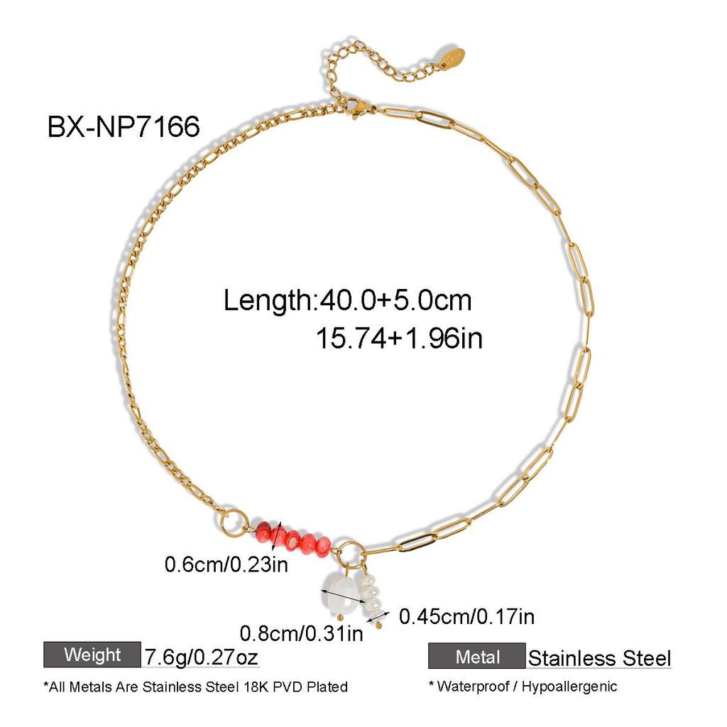 Summer Dopamine Multi-Colored Stone & Pearl Necklace with Gold-Plated Chain