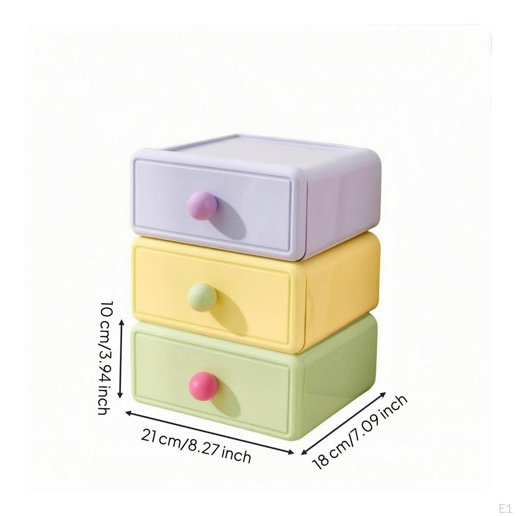 3 Pieces Desktop Drawer Storage Box Round Knob Handle Stackable Desk Organizer Rounded Edges