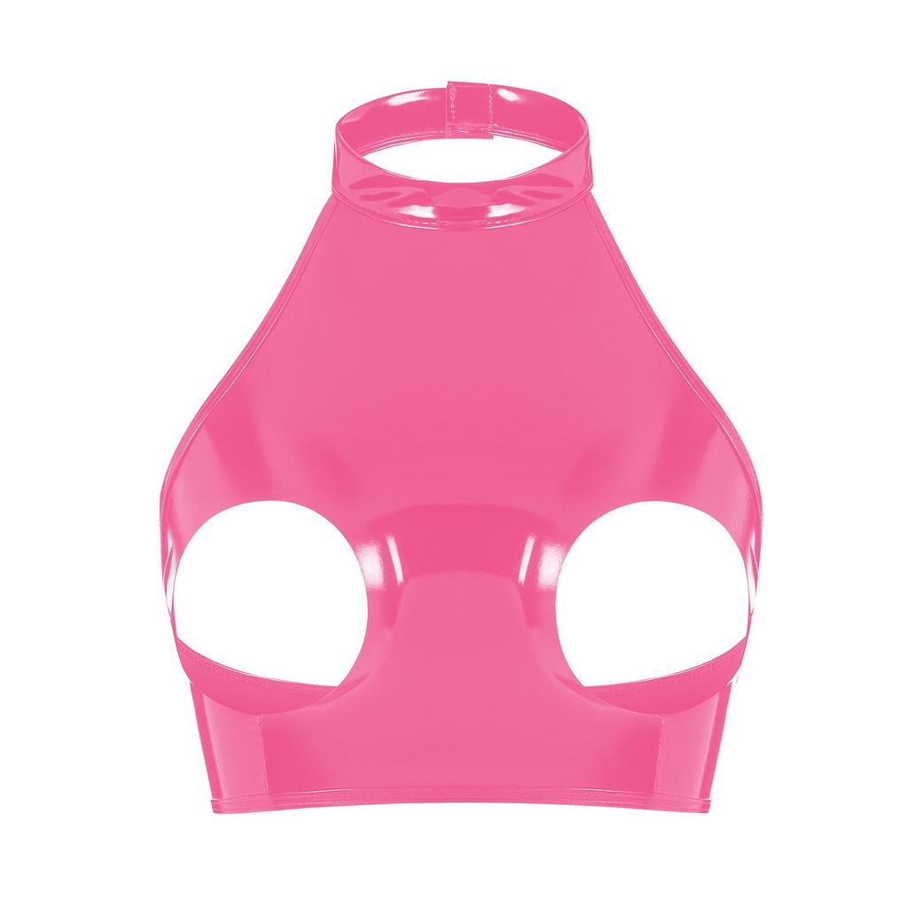 European & American High-Gloss PVC Patent Leather Sexy Bra - Odor-Free, Accurate Size