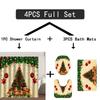 4-teiliges Weihnachtsbaum-Duschvorhang-Set, wasserdichtes Vorhang-Set mit 12 Haken, Badezimmerteppich, Toiletten-U-förmige Matte, Toilettendeckel-Abdeckungspolster