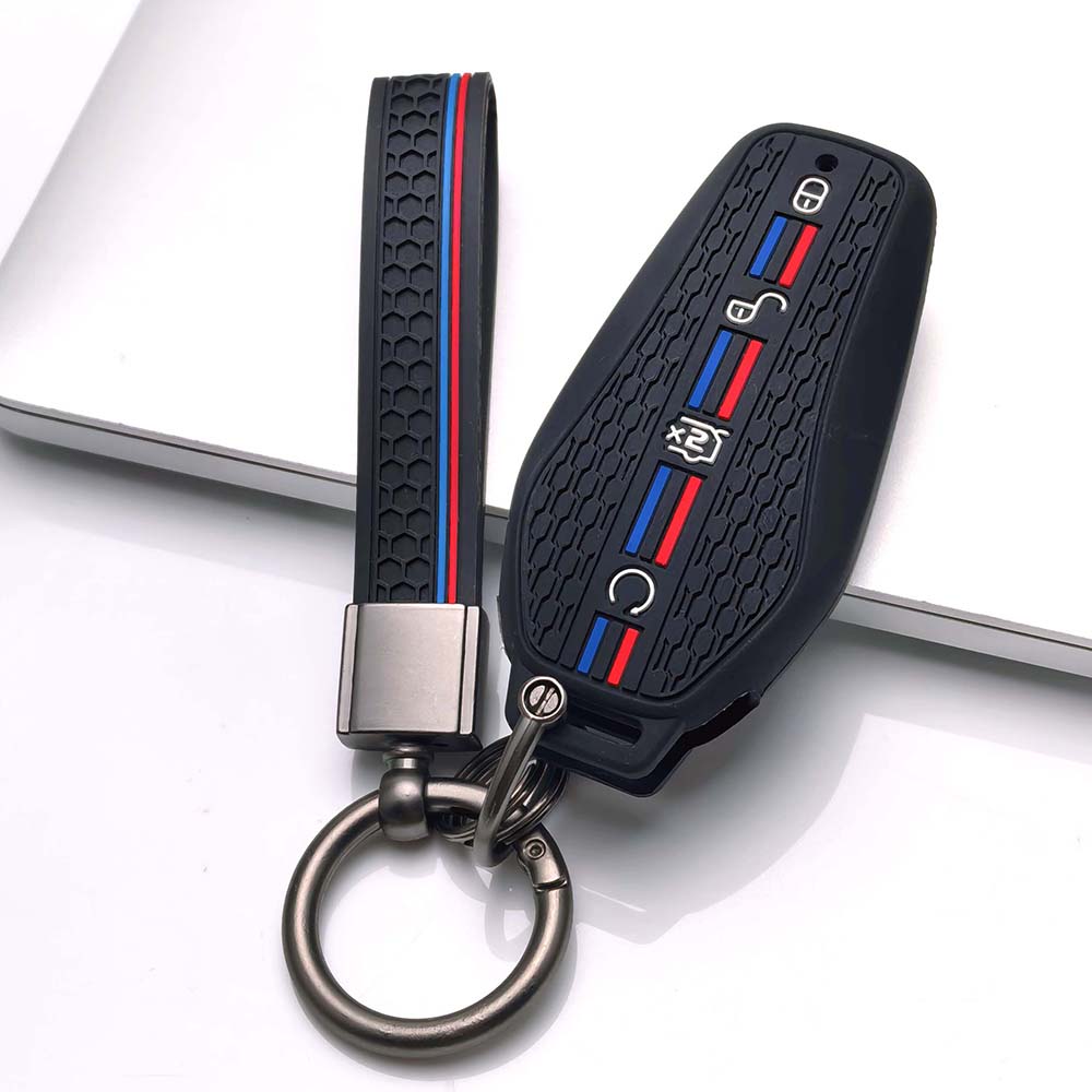 Silicone Car Key Fob Cover Case with Keychain Compatible with BYD Atto 3 Han EV Tang EV Dolphin, Fits BYD Atto Han EV Tang Dolphin Seal Yuan Plus Qin чёрный