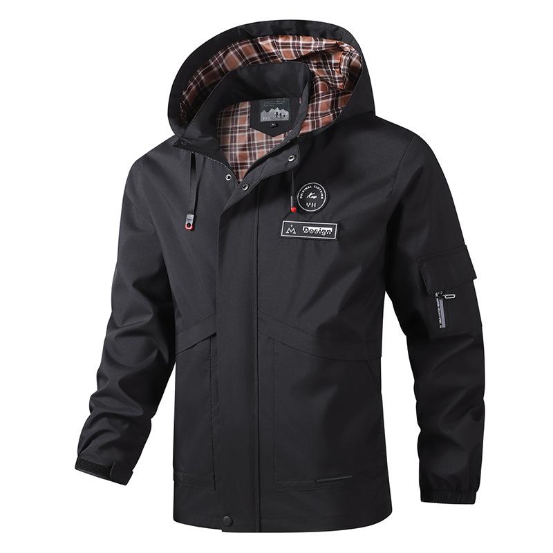European Men's Casual Hooded Windbreaker Jacket with Detachable Hood, Plus Size.