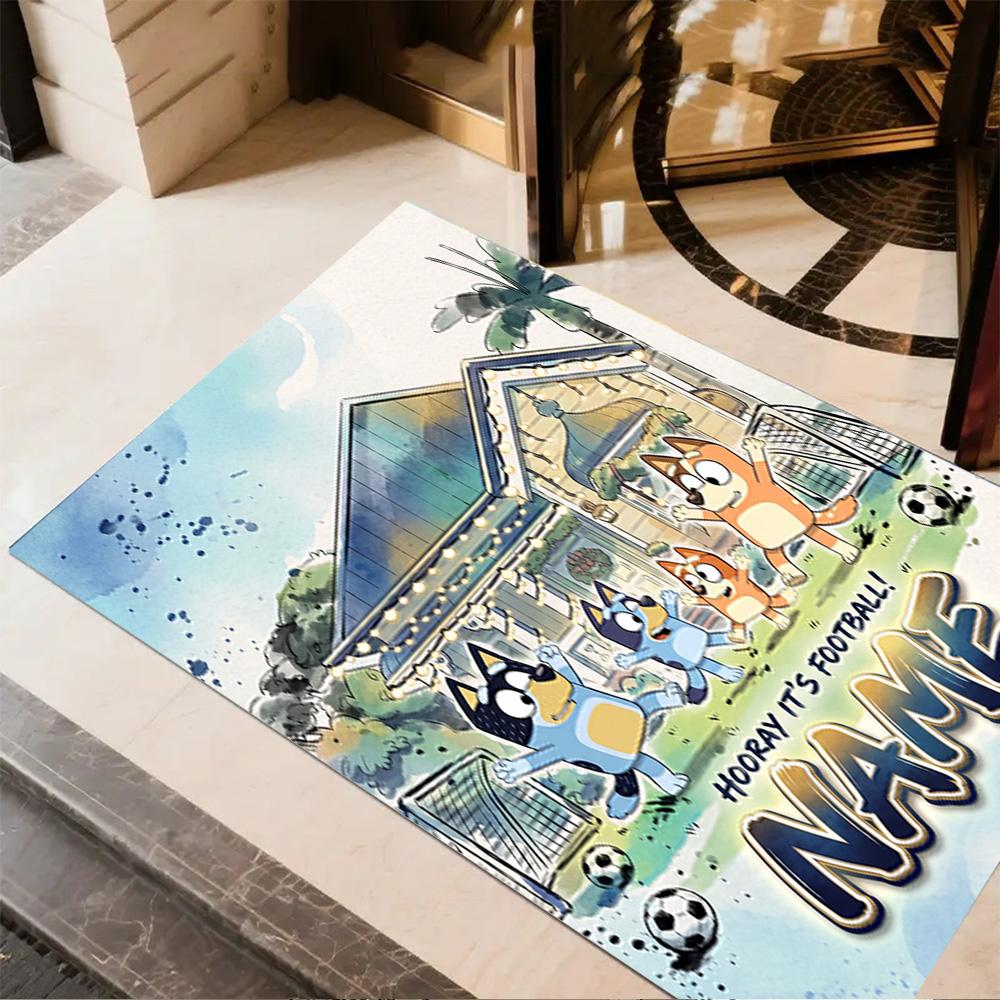 Bluey Friends Adventure Customizable Name Area Rug Suitable for Decorate room Hallway Balcony Game Room Anti-slip Rug Decorate Offices