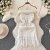 White Lace Feather Slip Dress Summer Fairy Heavy Work V Neck Elegant Birthday Dress Sexy Pure Dress
