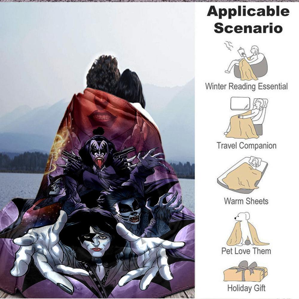 1pc KISS Band Flannel Blanket, Soft Skin Friendly with Digital Printing, Various Sizes Available for Family, Friends, Birthday